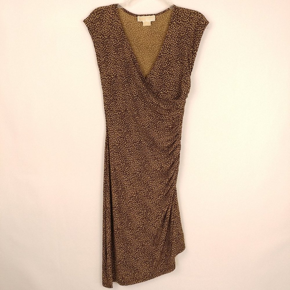 Micheal Kors Ruched Leopard Print Sheath Dress